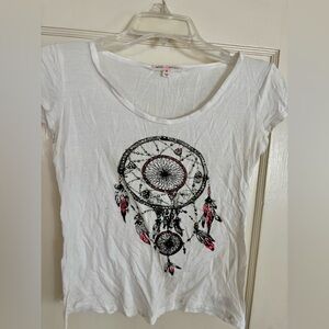 Wish White Short Sleeve Tee with Dreamcatcher Graphic